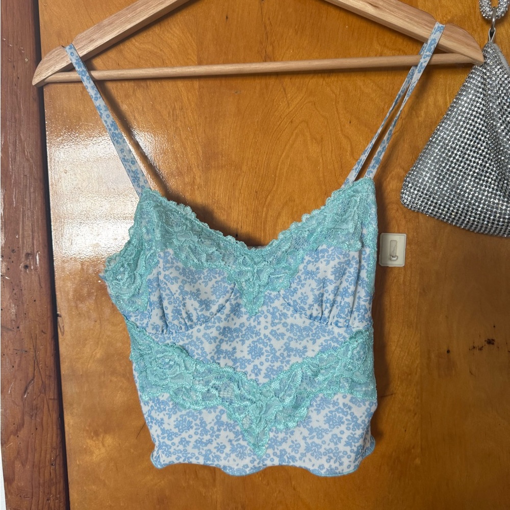 Tiger Mist Blue Floral Lace Top